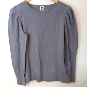Anne Klein Heather Gray Knit Top Cashmere Cotton Blend Classic Academia